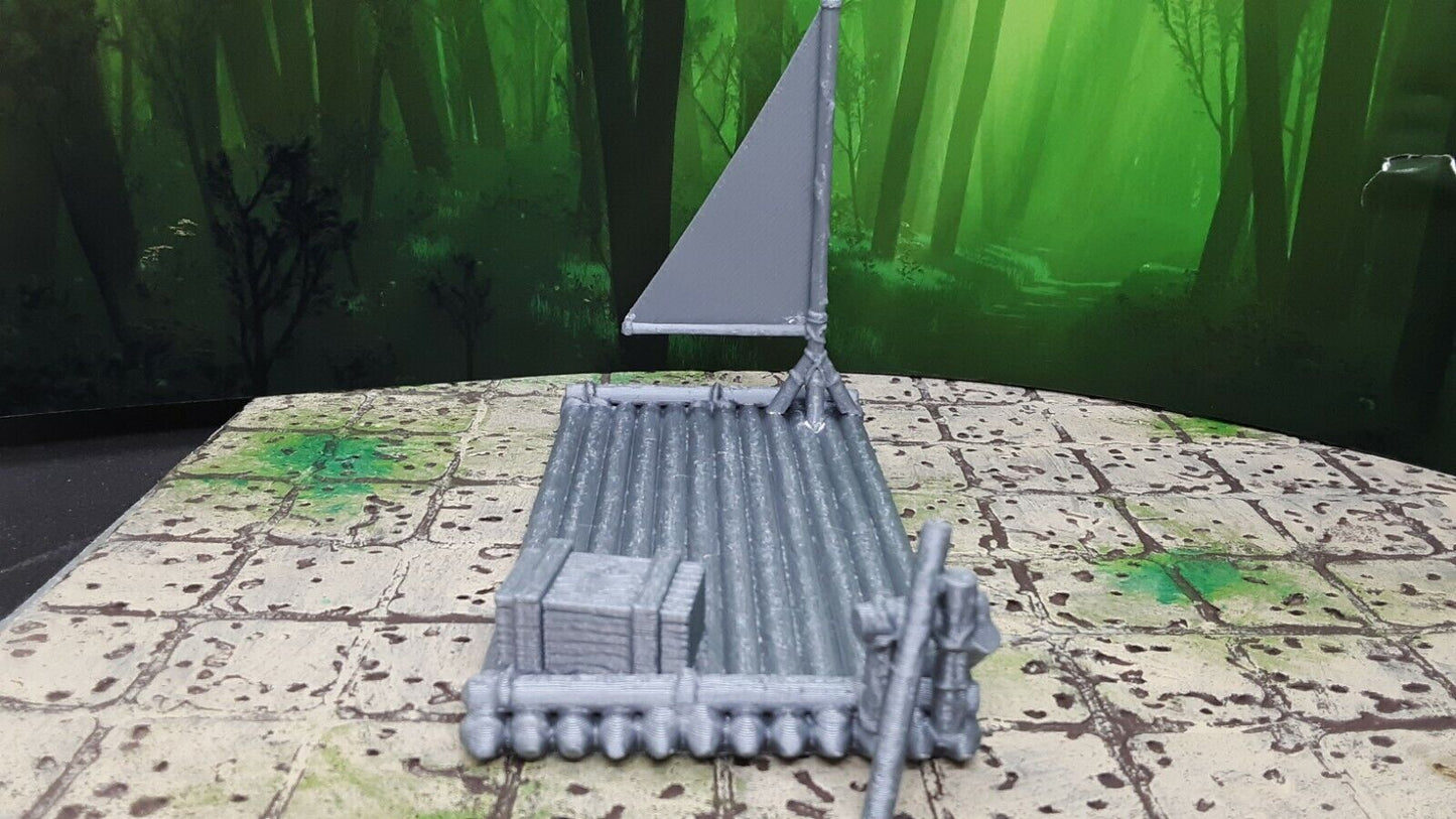 Boat Raft w/ Sail for Dungeons & Dragons Tabletop RPG Gaming 28mm Miniature