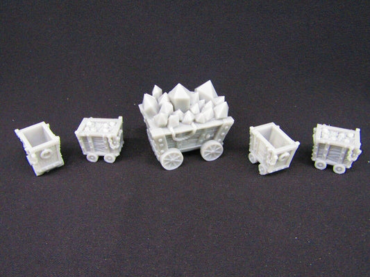 5pc Mine Carts Scatter Terrain Scenery 3D Printed Mini Miniature Model 28/32mm