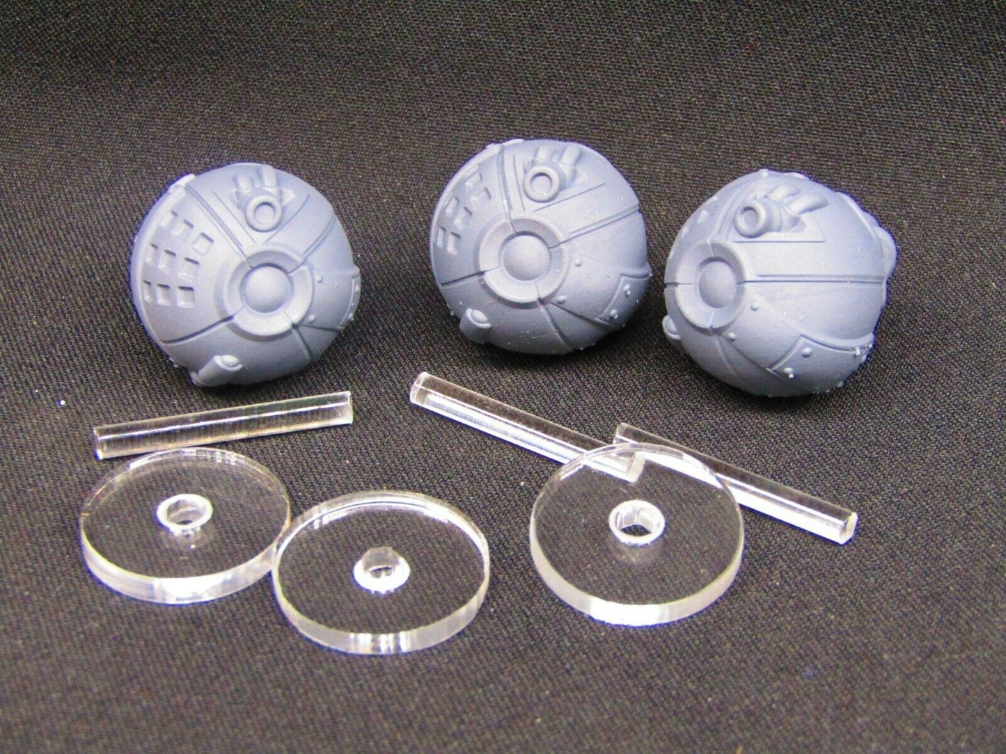 3 Sphere Robot Drones w/ Flight Stands Mini Miniature 3D Printed Figure Model
