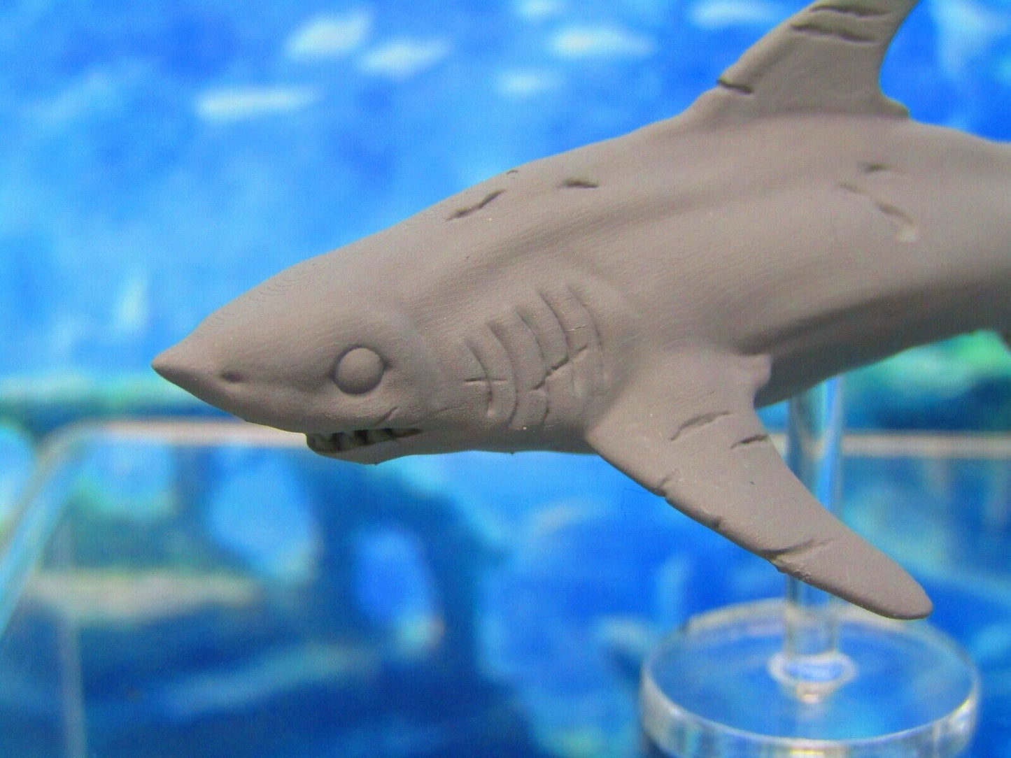 Scarred Battleworn Underwater Shark With Rod & Stand Mini Miniature 3D Printed