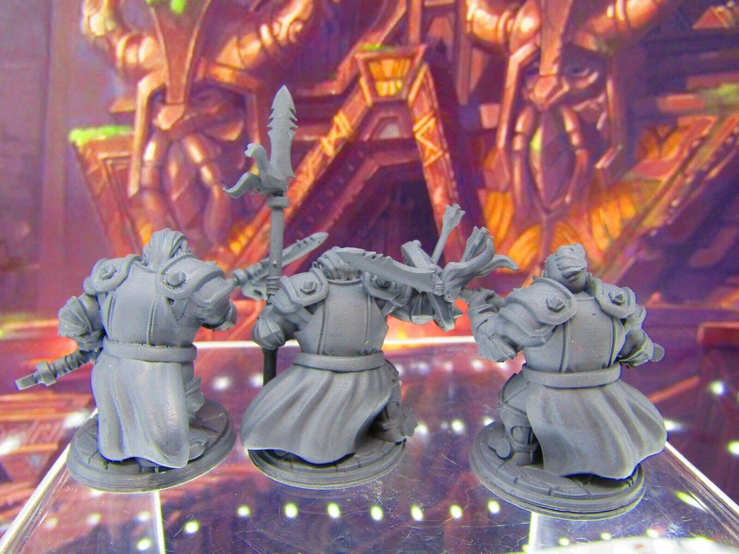 3pc Dwarf Spearmen Fighters Soldiers Mini Miniature Figure 3D Printed Model DnD
