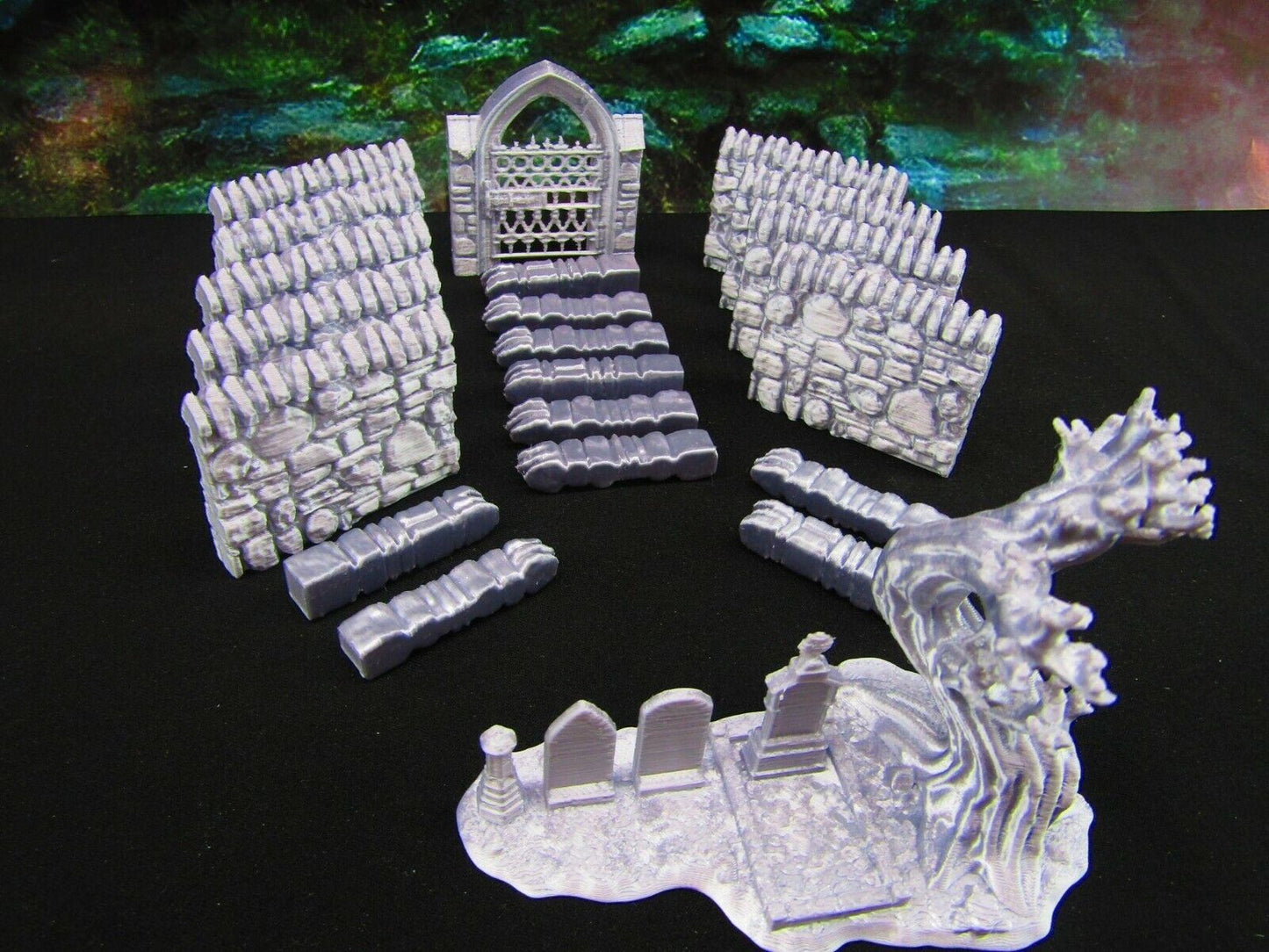 21pc Stone Wall Set w/ Family Grave Graveyard Cemetery Scatter Terrain Scenery