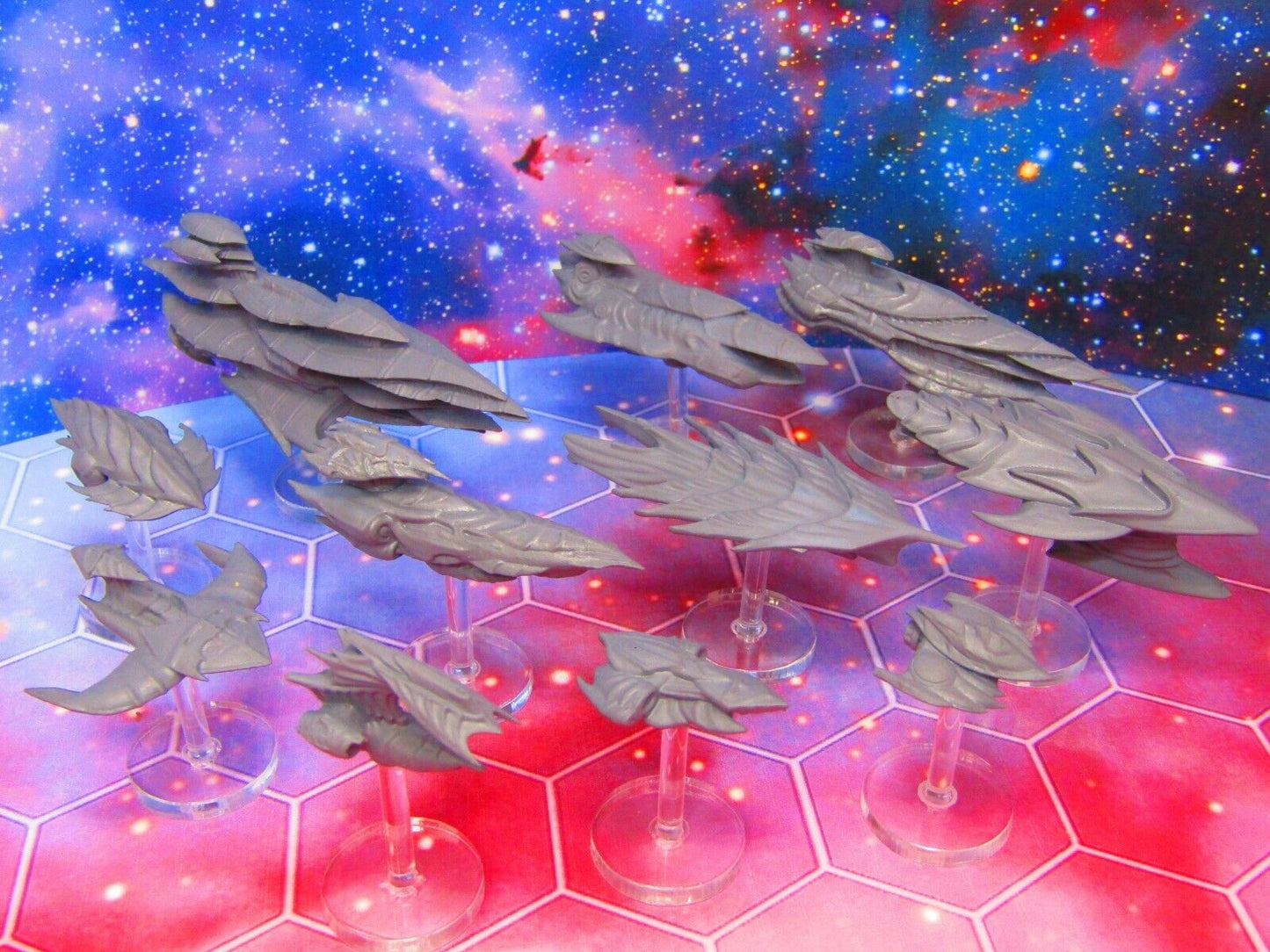 11pc The Hive Bioship Fleet Space War Gaming Set w/ Flight Stands & Rods