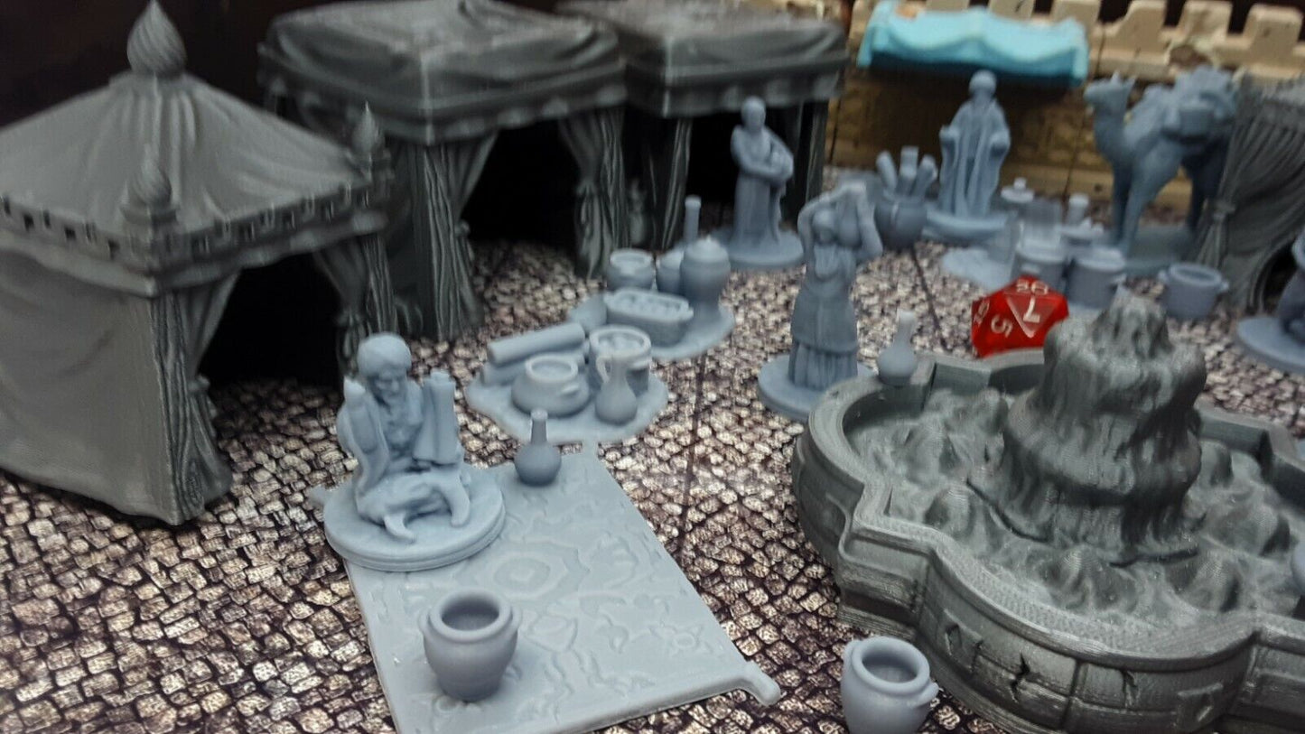 39 Piece Large Street Market Bazaar Set Scatter Terrain Tabletop Gaming Scenery