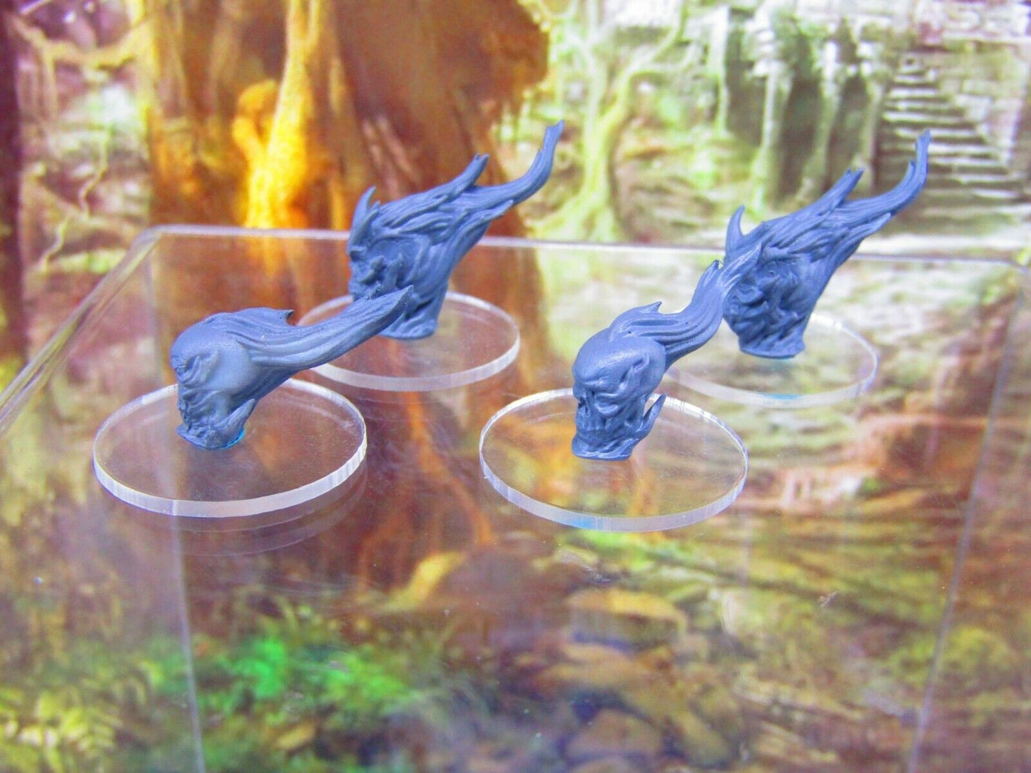 4pc Flaming Skulls Set Mini Miniatures 3D Printed Resin Model Figure 28/32mm