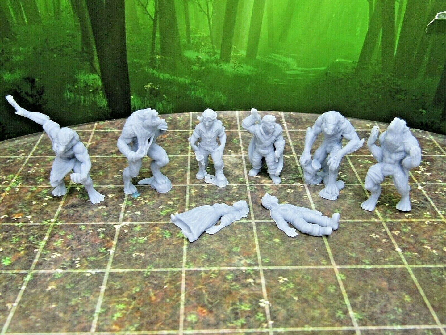 8 Piece Werewolves, Victims, and Hunters Miniature Mini 3D Printed Resin Models