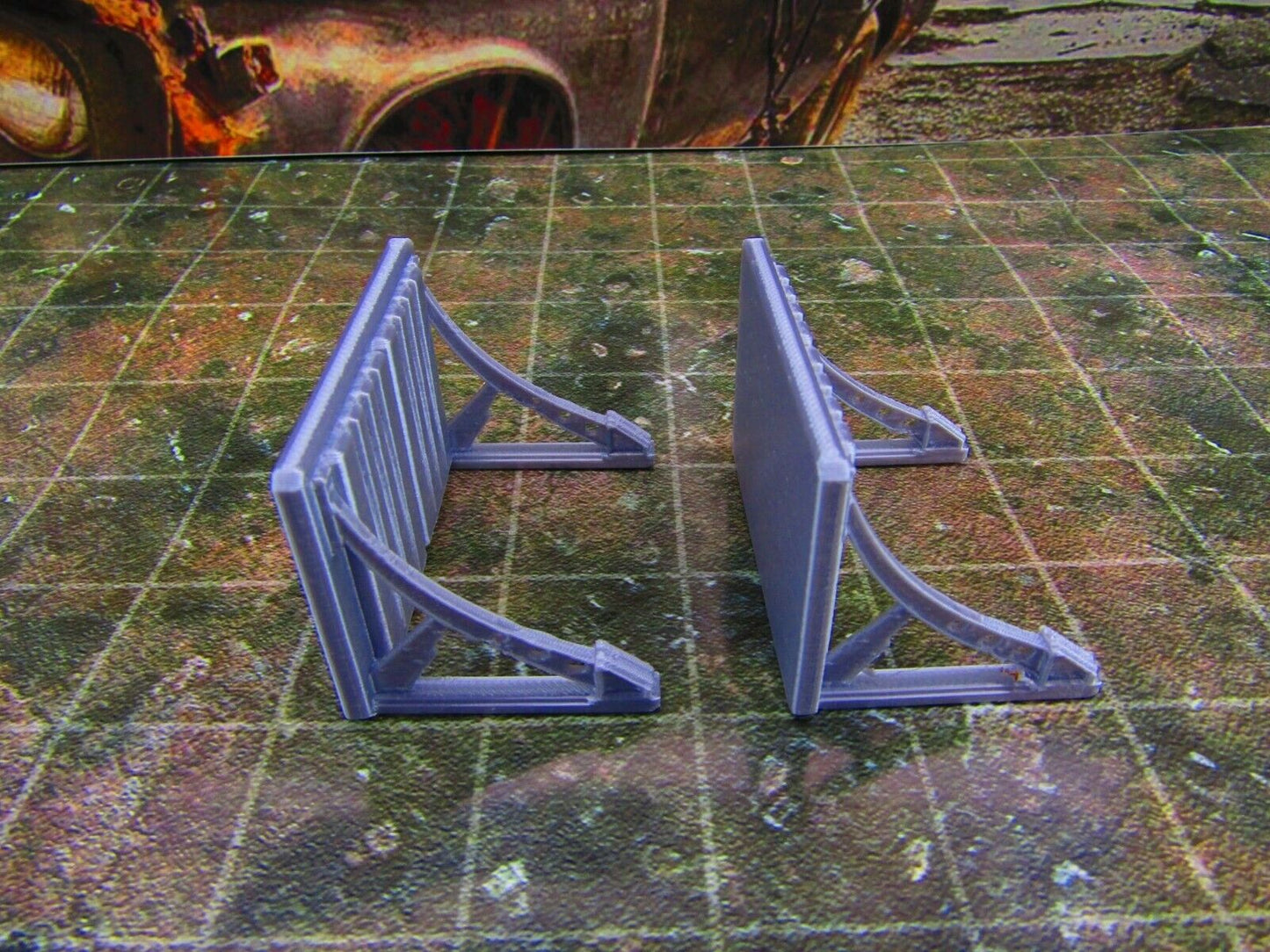 2pc Metal Barrier / Shield Wide Scatter Terrain Scenery Wasteland Apocalypse