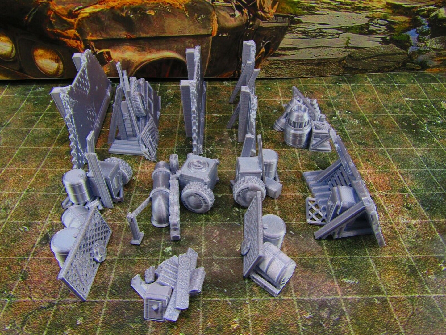12pc Junk Barricades & Rubble Settlement Set Scatter Terrain Scenery Wasteland