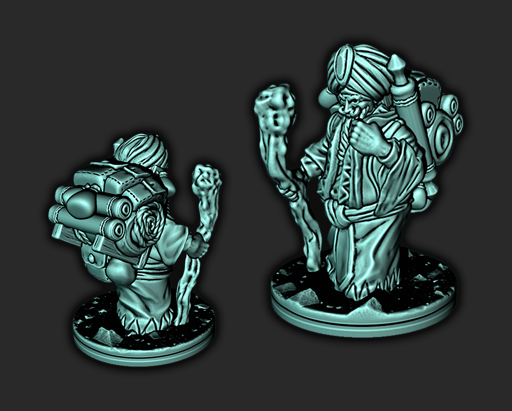 2 Piece Travelling Merchant w/ Pack Elephant Mini Miniature Figure 28-32mm D&D