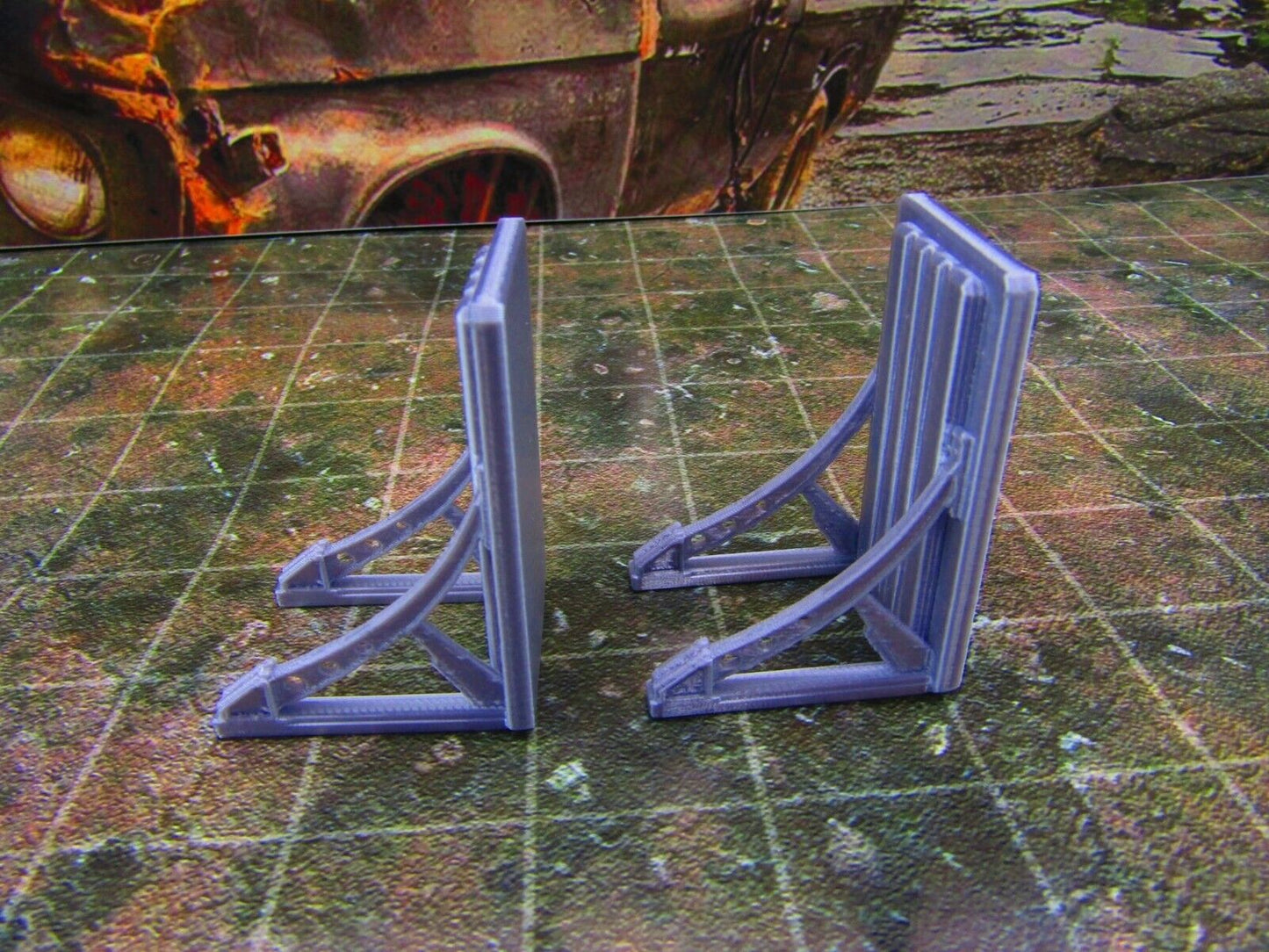2pc Metal Barrier / Shield Tall Scatter Terrain Scenery Wasteland Apocalypse