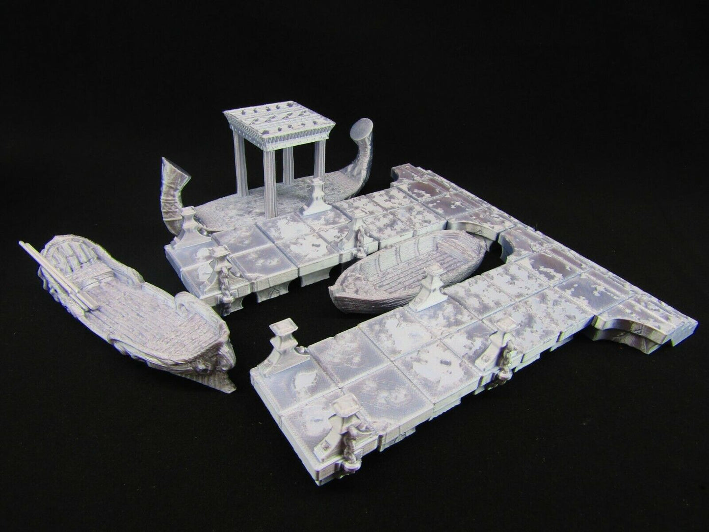 Stone Boating Docks Pier & 3 Ships Scatter Terrain Scenery 3D Printed Mini