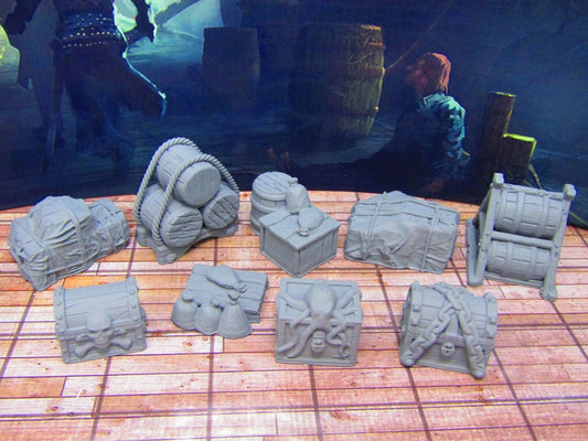 9p Ship Boat Shipping Cargo & Treasure Chests Loot Scenery Scatter Terrain Props