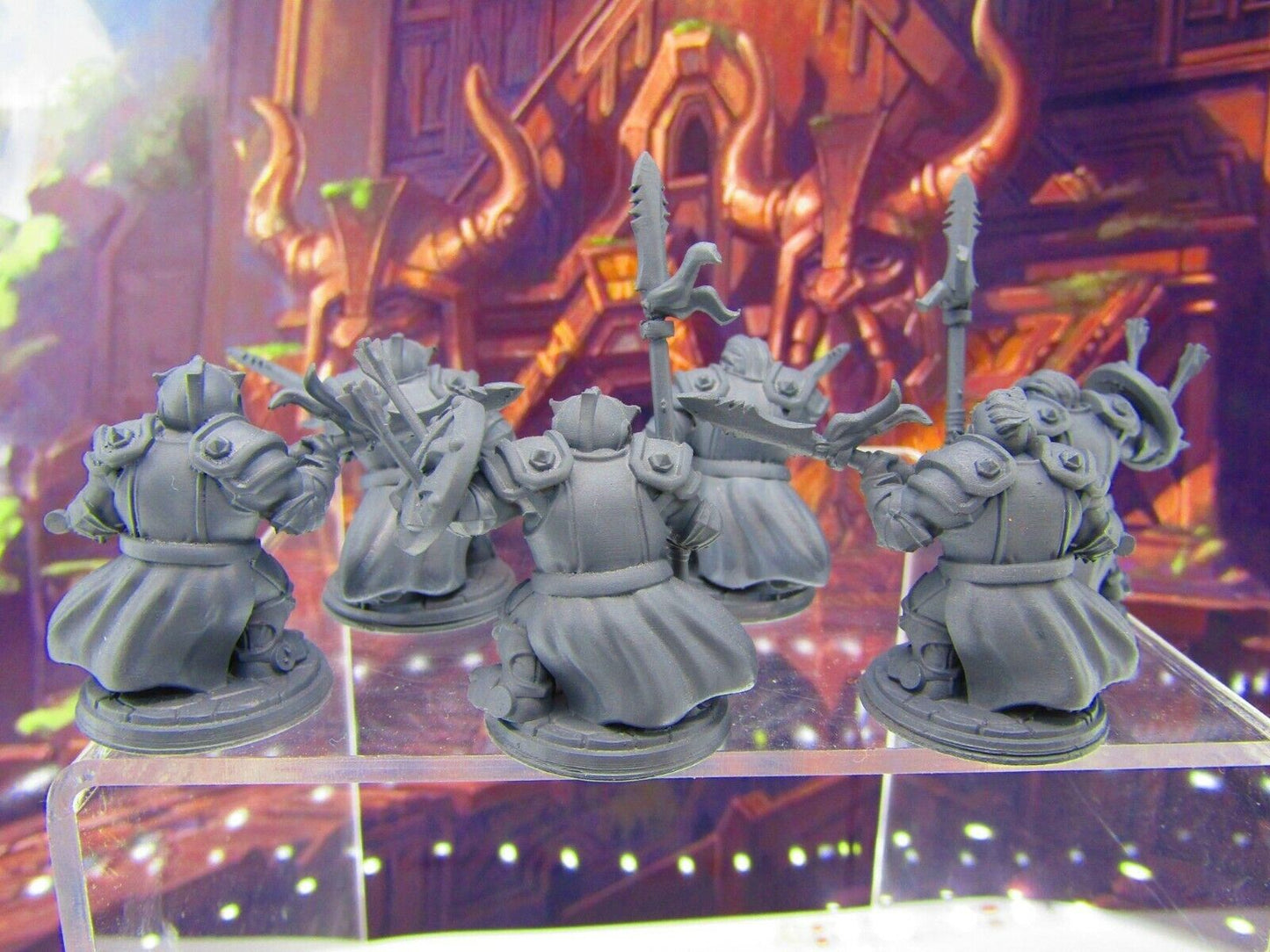 6pc Dwarf Spearmen Fighters Soldiers Mini Miniature Figure 3D Printed Model DnD