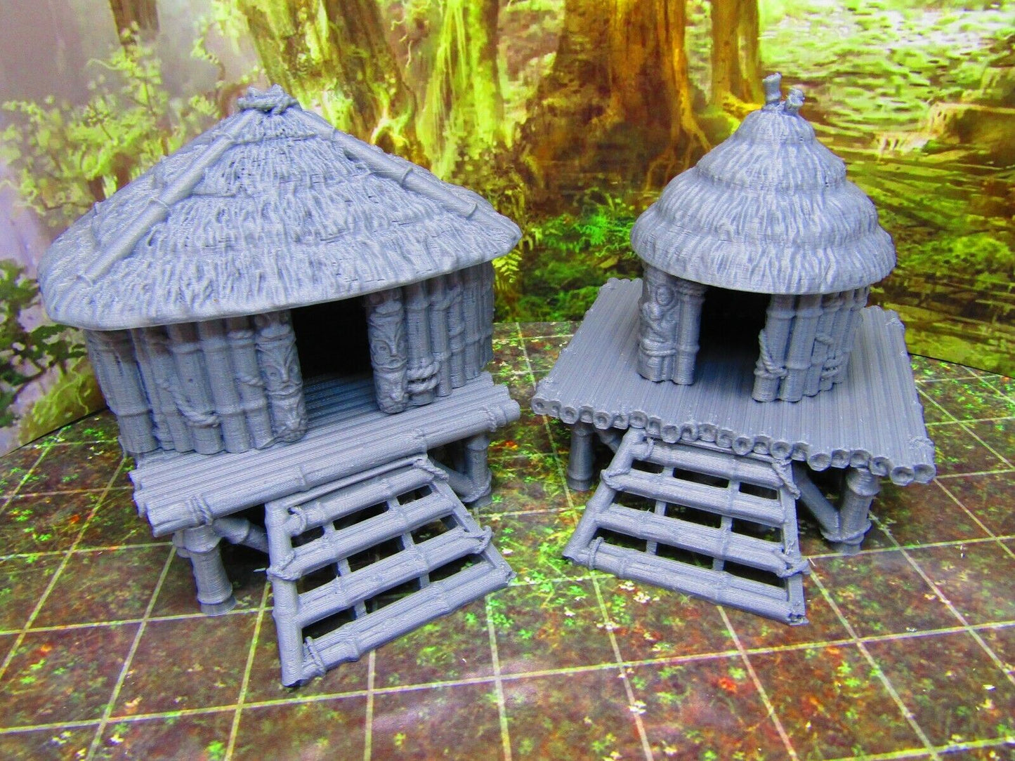 Pair of Tribal Swamp Hut Houses Scatter Terrain Scenery 3D Printed Model 28/32mm
