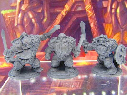 3pc Dwarf Barbarian Berserkers Viking Mini Miniature Figure 3D Printed Model DnD