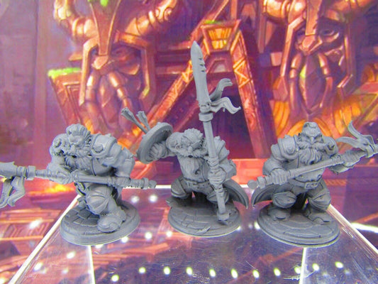 3pc Dwarf Spearmen Fighters Soldiers Mini Miniature Figure 3D Printed Model DnD