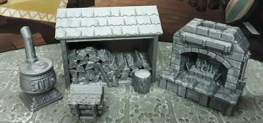 4 Piece Fireplace & Stove Set Scatter Terrain Dungeons & Dragons Mini Model