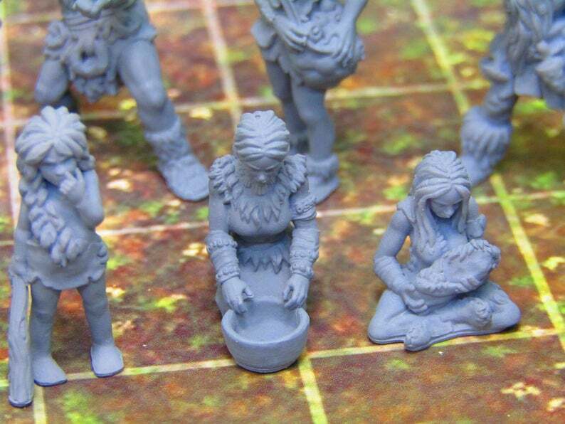 11pc Prehistoric Villager Tribe Set Mini Miniature 3D Printed Figure Model