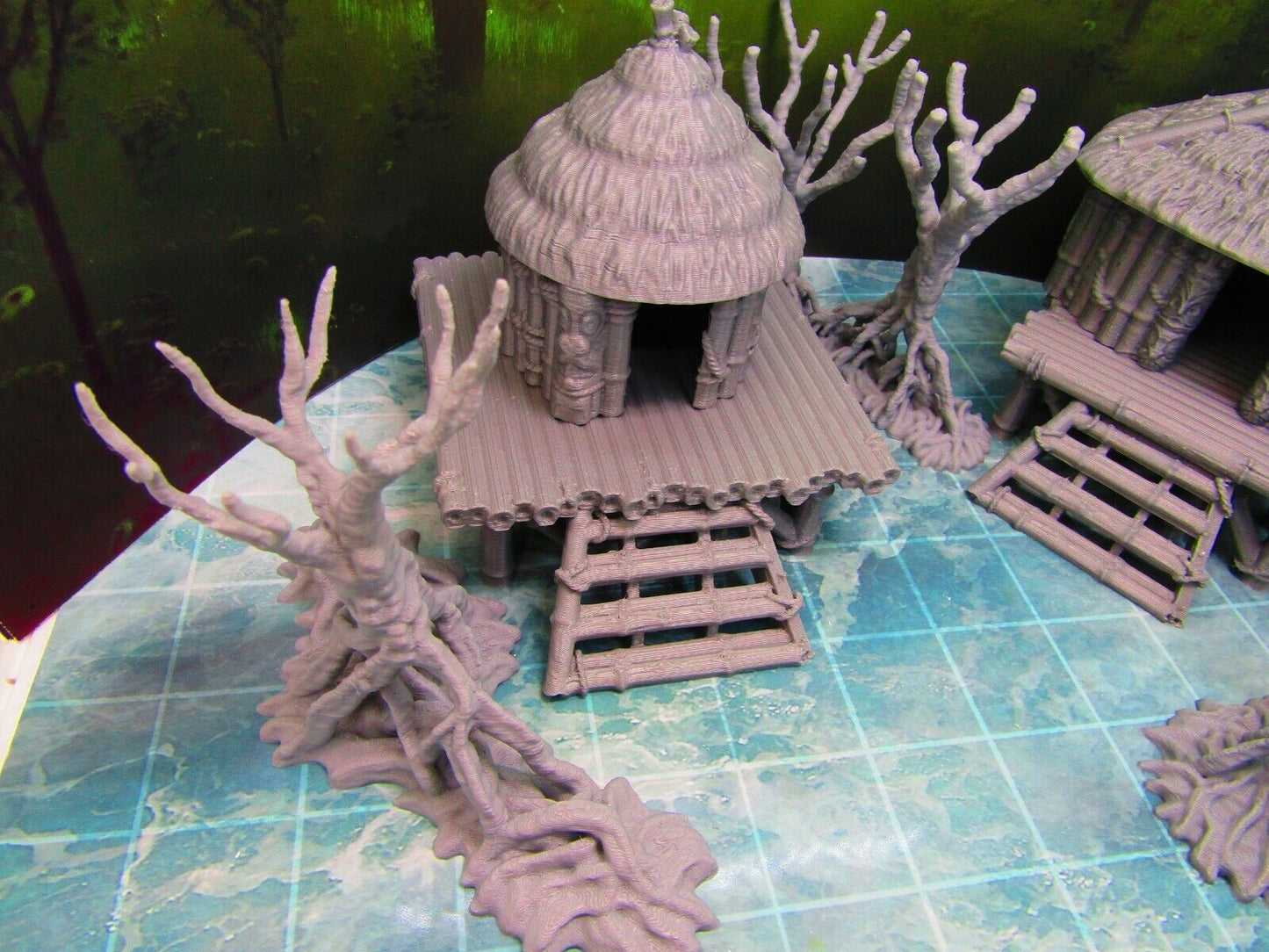 11pc Swamp / Marsh Huts and Trees Set Scatter Terrain Scenery 3D Printed Model