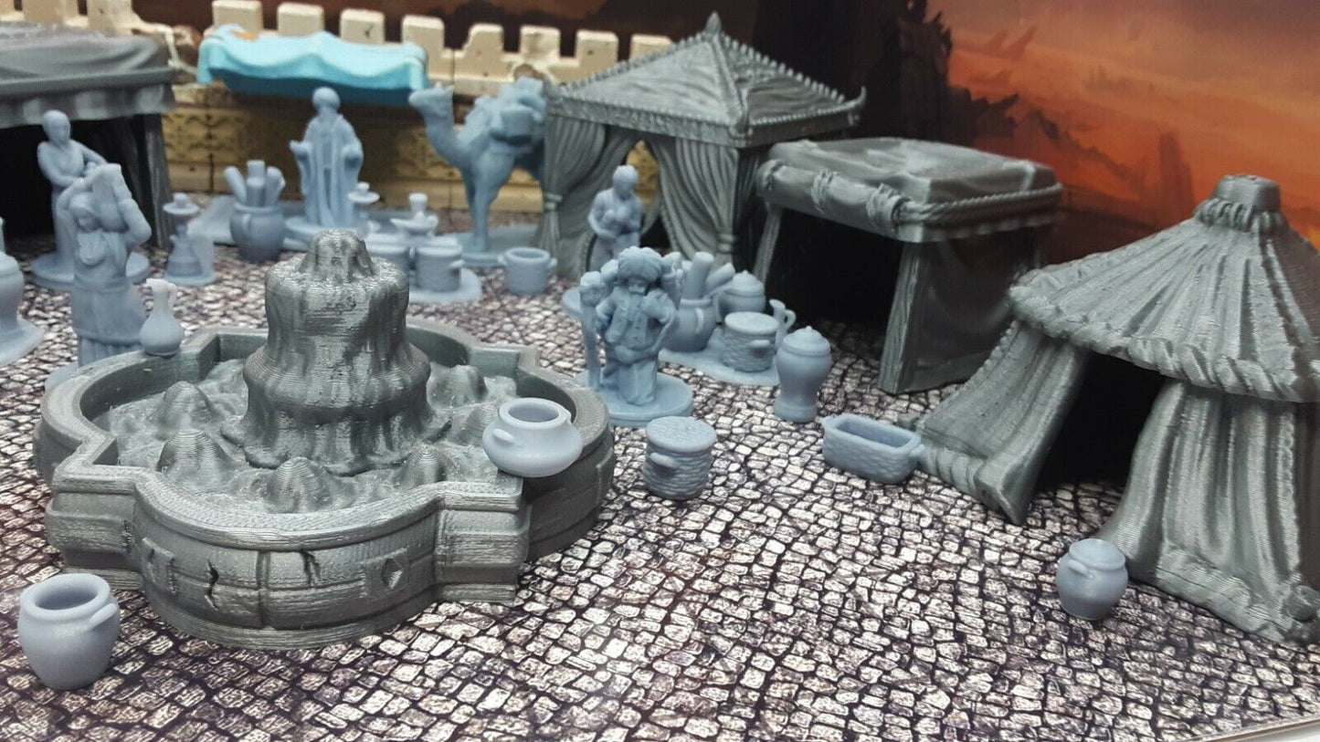 39 Piece Large Street Market Bazaar Set Scatter Terrain Tabletop Gaming Scenery