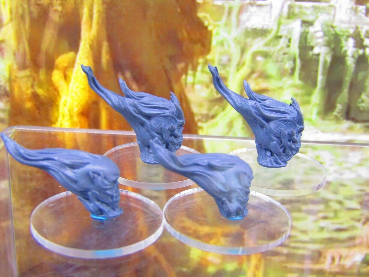 4pc Flaming Skulls Set Mini Miniatures 3D Printed Resin Model Figure 28/32mm