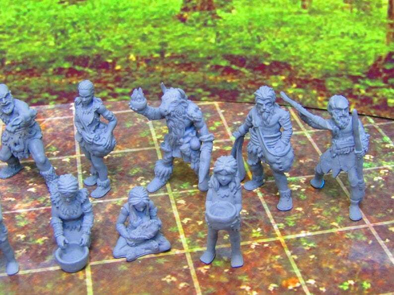 11pc Prehistoric Villager Tribe Set Mini Miniature 3D Printed Figure Model