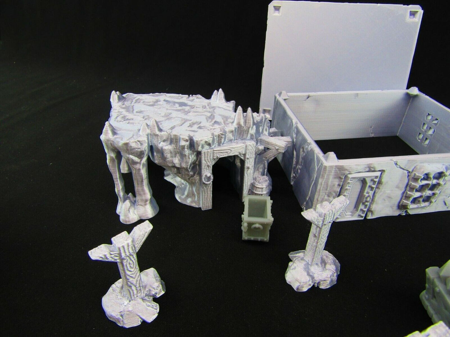 Dwarven Mining Camp w/ Carts Scatter Terrain Scenery 3D Printed Mini Miniature