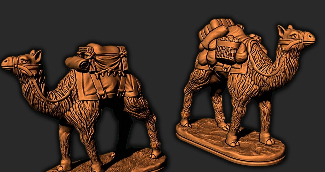 Travelling Merchant Trader and Pack Camel Pair Mini Miniatures Figure 3D Resin