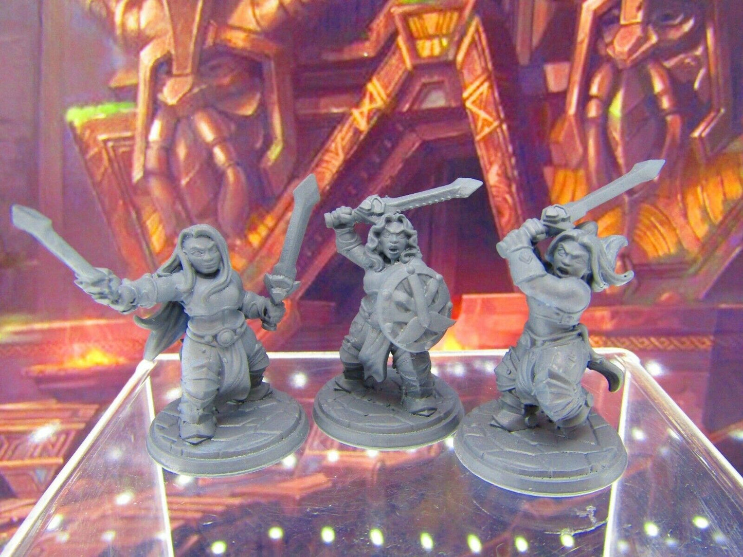 3pc Dwarf Female Fighters Soldiers Mini Miniature Figure 3D Printed Model DnD