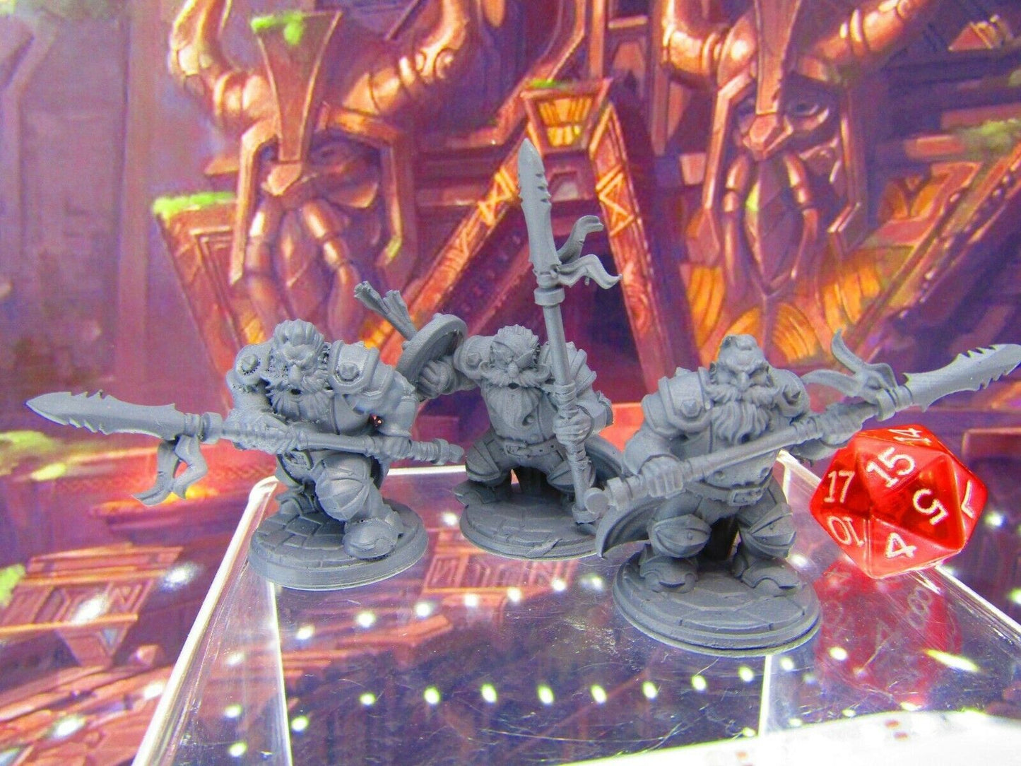 3pc Dwarf Spearmen Fighters Soldiers Mini Miniature Figure 3D Printed Model DnD