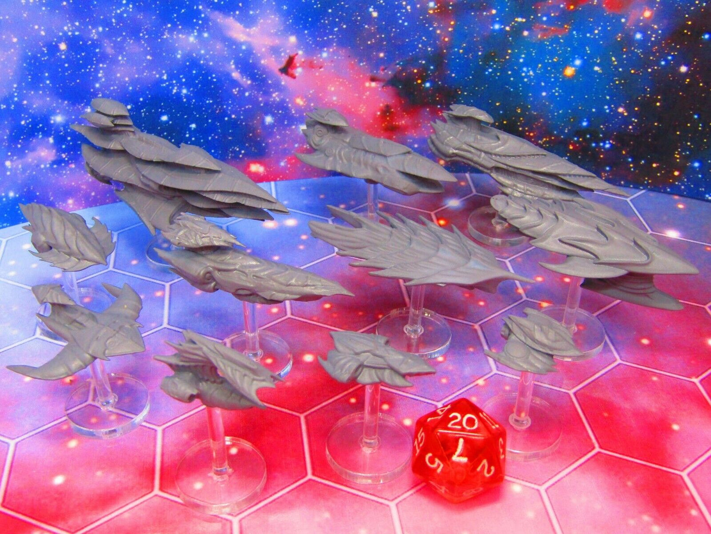 11pc The Hive Bioship Fleet Space War Gaming Set w/ Flight Stands & Rods