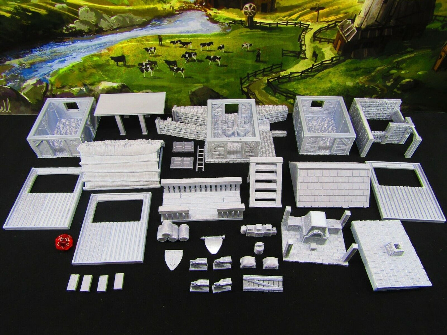 Village Center Mill, Stable, Blacksmith, & Shops Scatter Terrain Scenery 3D