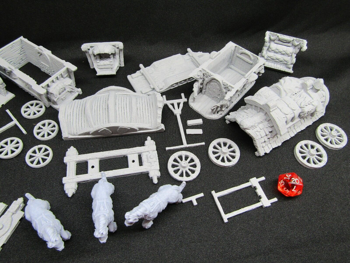 3 World Traveler Wagons Caravan and Horses Miniature Mini 3D Printed Model