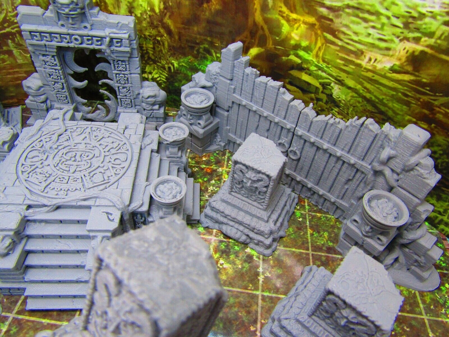 16 pc Ancient Jungle Temple Ruins Scatter Terrain Scenery 3D Printed Model