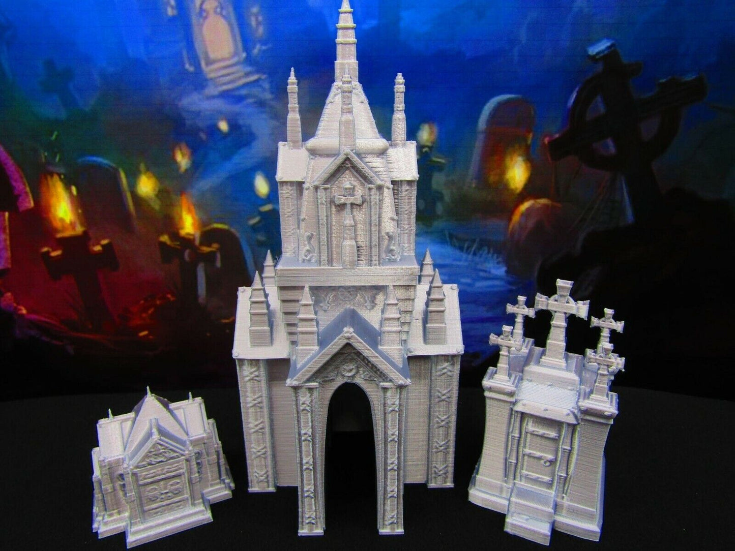 3 Mausoleum Tomb 9pc Grave Set for Graveyard / Cemetery Scatter Terrain Scenery