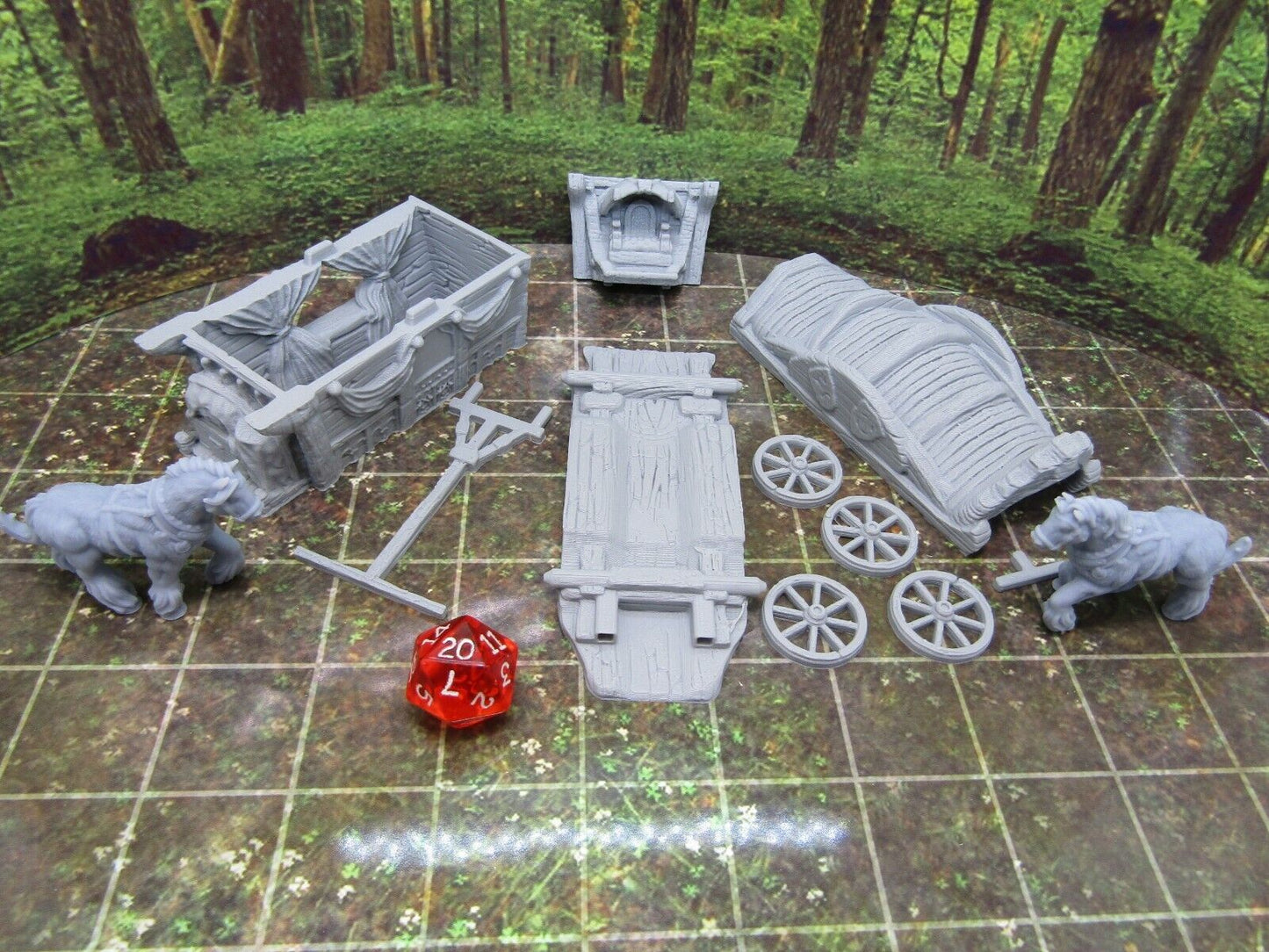 Travelling Merchant's Wagon & Horses Scenery Terrain 3D Printed Model 28/32mm