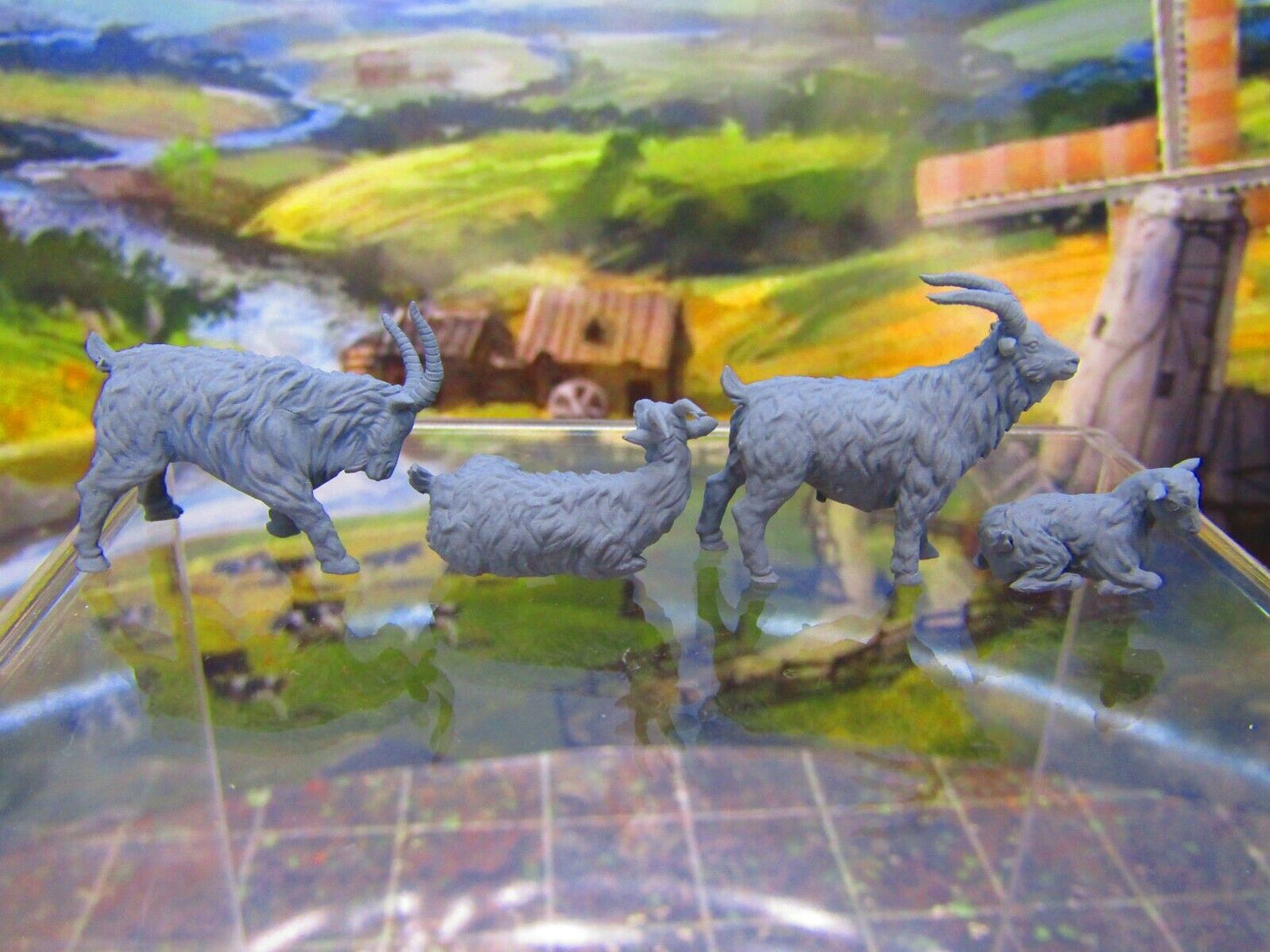 4pc Goats Set Farm Animals LIvestock Mini Miniature 3D Printed Figure Model
