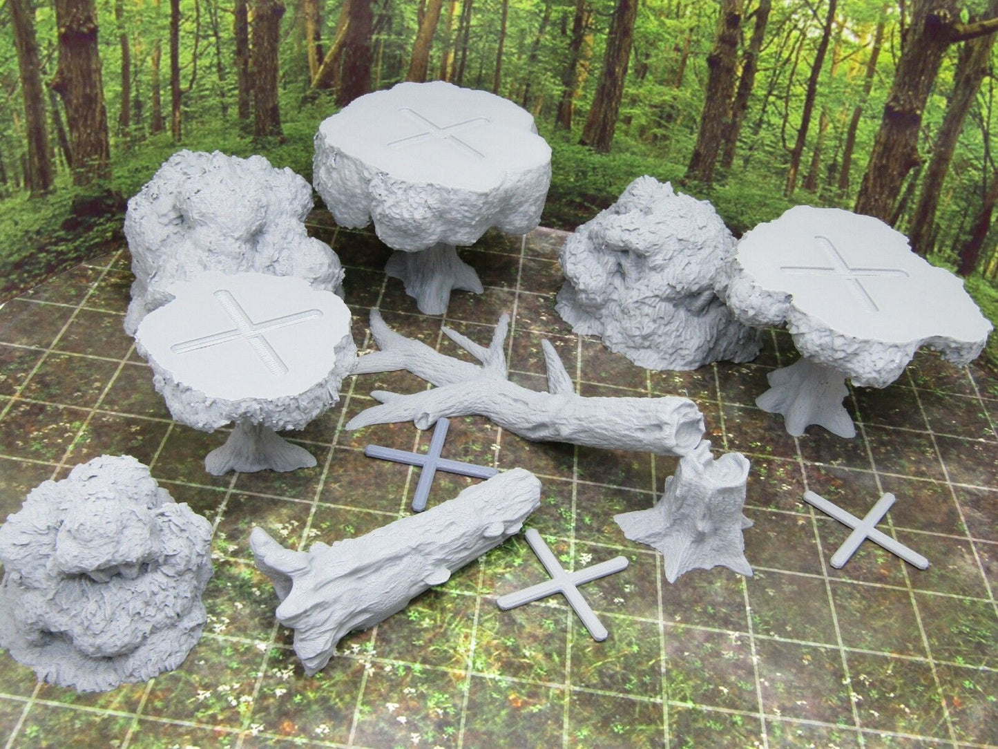 Forest Lot 3 Trees Downed Tree and Log Scenery Terrain 3D Printed Model 28/32mm