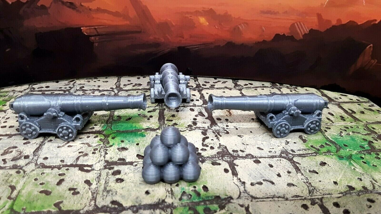 Lot of 3 Cannons Siege Weapon Ship Scatter Terrain 3D Printed Dungeons & Dragons