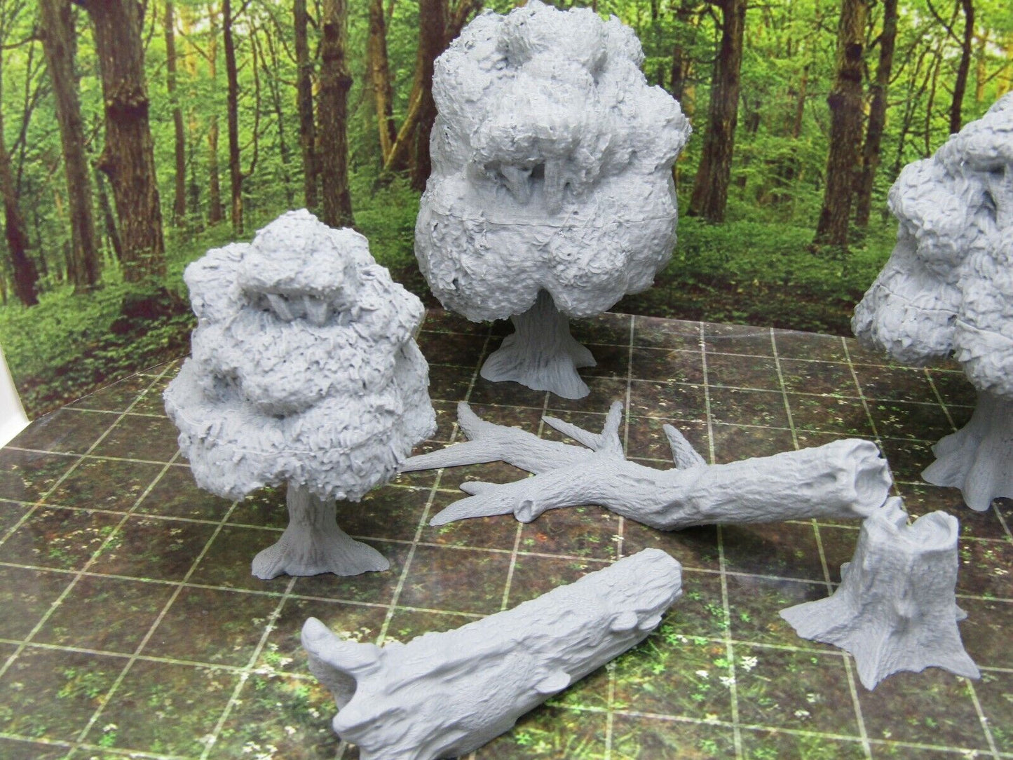 Forest Lot 3 Trees Downed Tree and Log Scenery Terrain 3D Printed Model 28/32mm