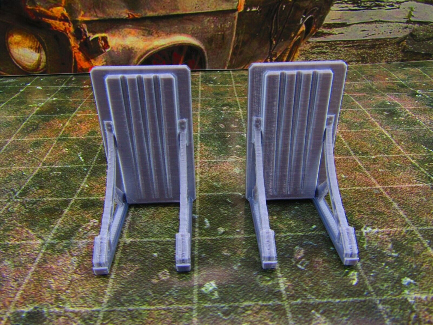 2pc Metal Barrier / Shield Tall Scatter Terrain Scenery Wasteland Apocalypse