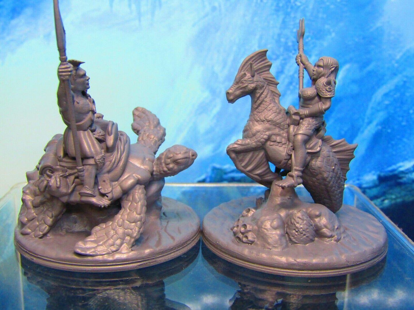 Sea Elf Rider Pair Mini Miniature Figure 3D Printed Model 28/32mm Scale Fantasy