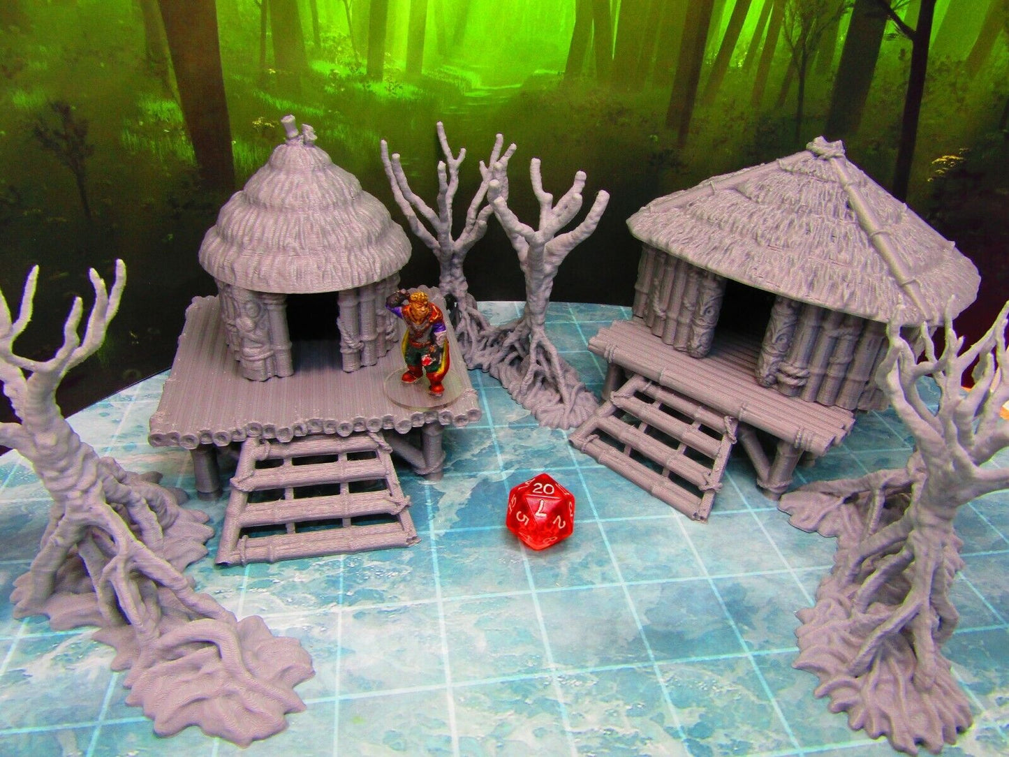 11pc Swamp / Marsh Huts and Trees Set Scatter Terrain Scenery 3D Printed Model
