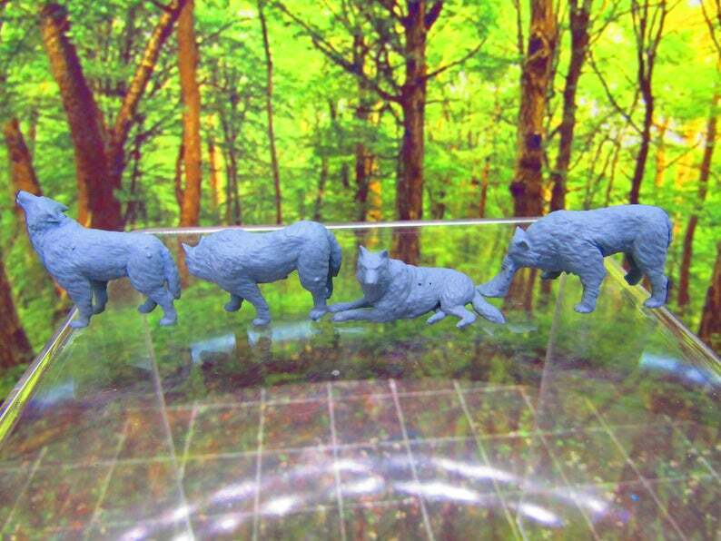 4pc Wolfpack / Wild Dogs Mongrels Set Mini Miniature 3D Printed Figure Model