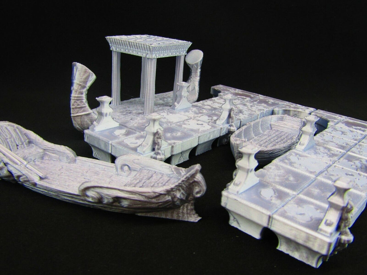 Stone Boating Docks Pier & 3 Ships Scatter Terrain Scenery 3D Printed Mini