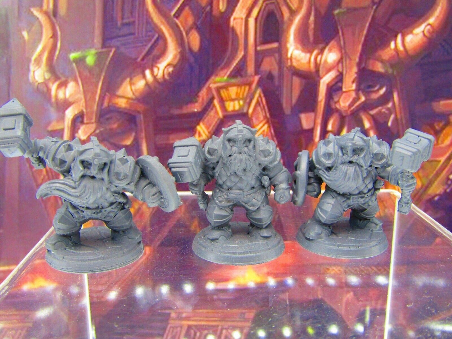 3pc Dwarf Fighter Soldiers w/ Hammers Fully Armored Mini Figure 3D Print DnD