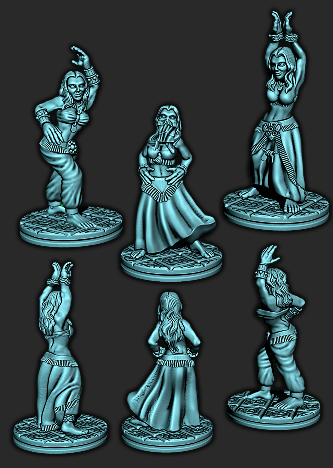 Set of 3 Egyptian Belly Dancers Mini Miniature Figure 28-32MM Resin Printed