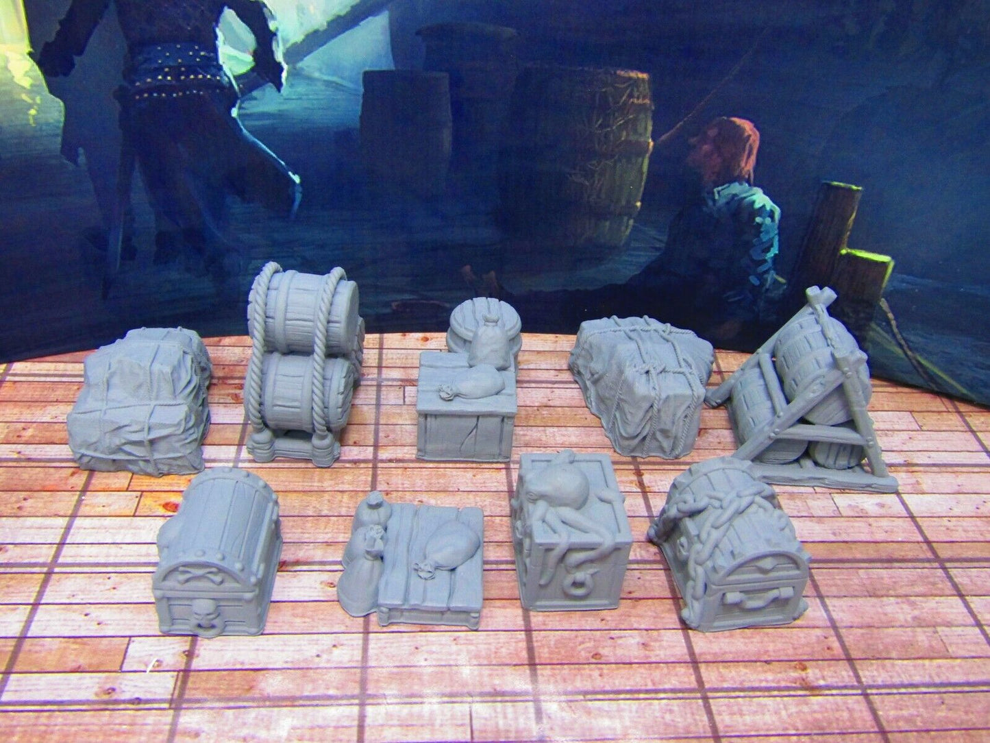 9p Ship Boat Shipping Cargo & Treasure Chests Loot Scenery Scatter Terrain Props
