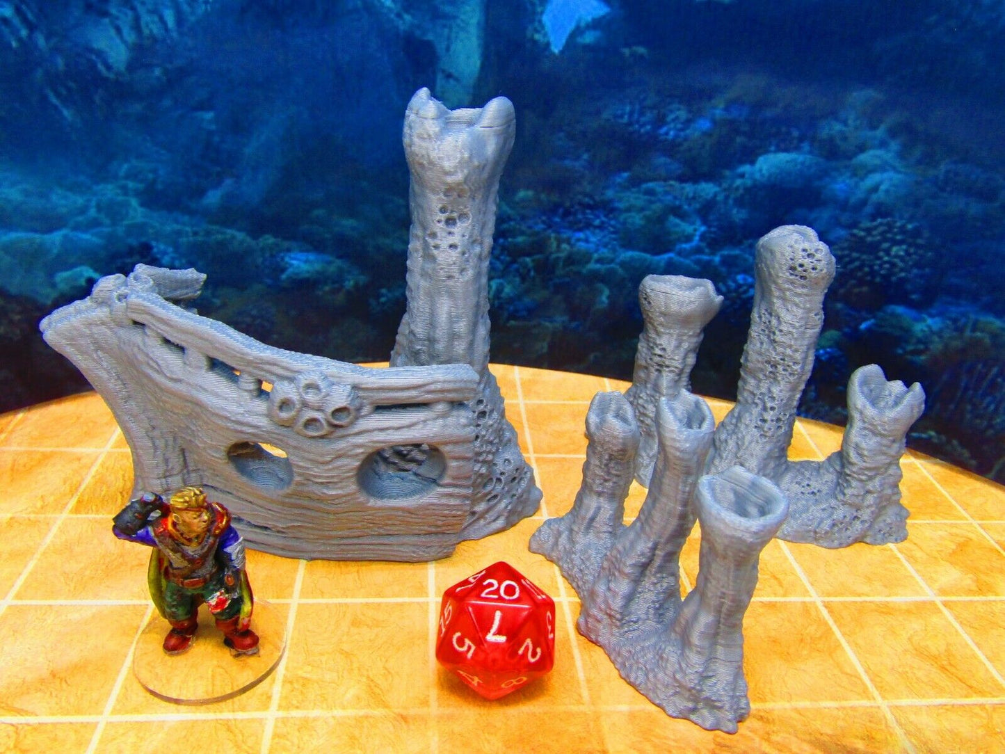 3pc Underwater Steam Vents + Shipwreck Scatter Terrain Scenery 3D Printed Model