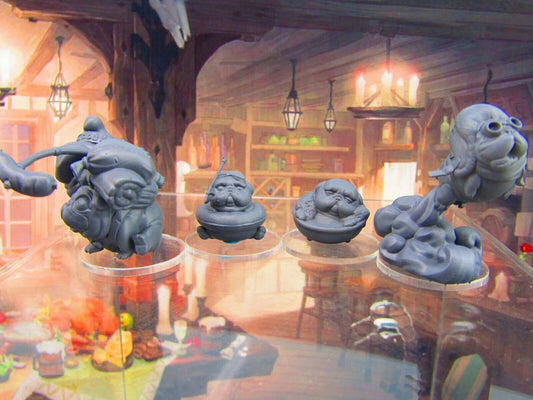 4pc Pug Dog Pack Companion Pet Familiar Set Mini Miniature Figure 3D Printed